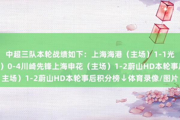 中超三队本轮战绩如下:上海海港(主场)1-1光州FC山东泰山(客场)0-4川崎先锋上海申花(主场)1-2蔚山HD本轮事后积分榜↓体育录像/图片